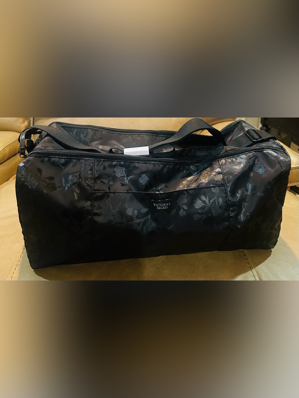 Victoria's Secret Black Floral Duffel Bag